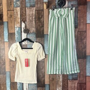 PatPat Ribbed Ivory Top and striped pants set